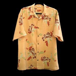 Tommy Bahama Hawaiian Camp Shirt 100% Silk Medium EUC Peach Salmon Floral